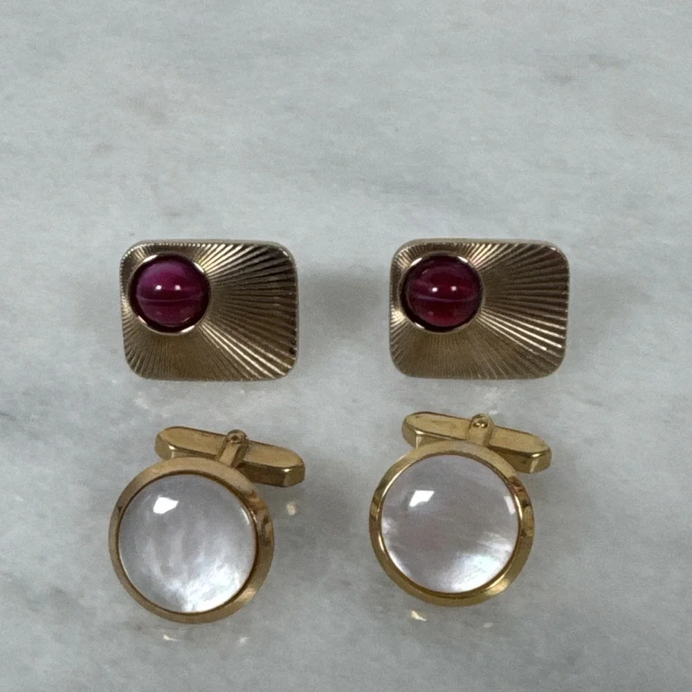 Vintage Lot of 2 Pairs Gold Tone Cuff Links Cufflinks